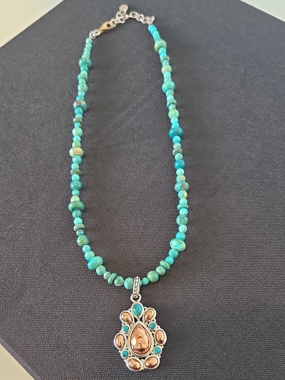 Vintage Barse sterling silver, turquoise, and amber cluster necklace